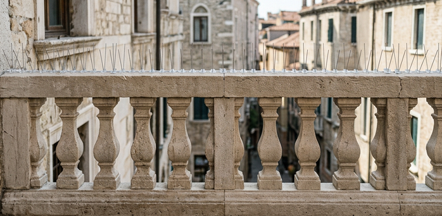 Balcon propre avec pics anti-pigeons