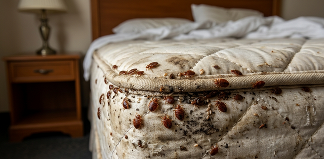 Matelas infesté de punaises de lit avant traitement